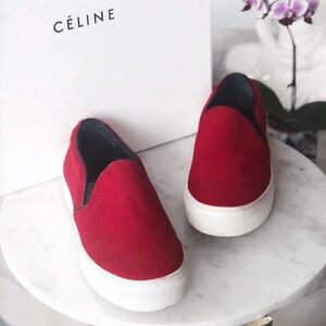 Celine Red Horse Hair Sneakers 38